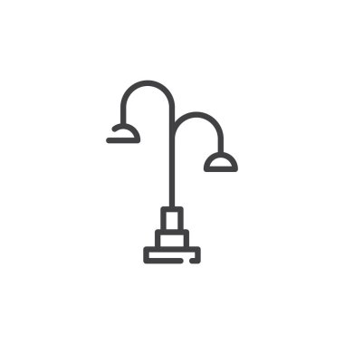 Sokak ışık satırı simgesi, Anahat vektör işareti üzerinde beyaz izole doğrusal stil piktogram. Sembol, logo illüstrasyon. Düzenlenebilir kontur