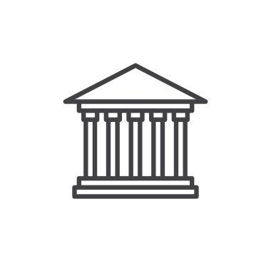 Adliye satırı simgesi, Anahat vektör işareti üzerinde beyaz izole doğrusal stil piktogram. Sembol, logo illüstrasyon. Düzenlenebilir kontur