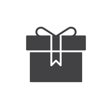 Hediye kutusu simge vektör, dolu düz işareti, üzerinde beyaz izole katı piktogram mevcut. Sembol, logo illüstrasyon.