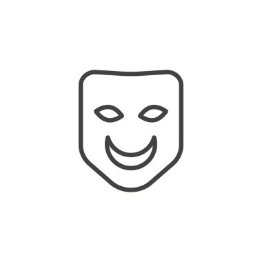 Karnaval maskesi satırı simgesi, Anahat vektör işareti üzerinde beyaz izole doğrusal stil piktogram. Sembol, logo illüstrasyon. Düzenlenebilir kontur