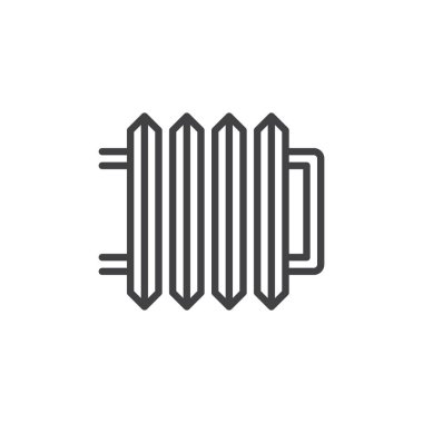 Radyatör satırı simgesi, Anahat vektör işareti üzerinde beyaz izole doğrusal stil piktogram. Sembol, logo illüstrasyon. Düzenlenebilir kontur