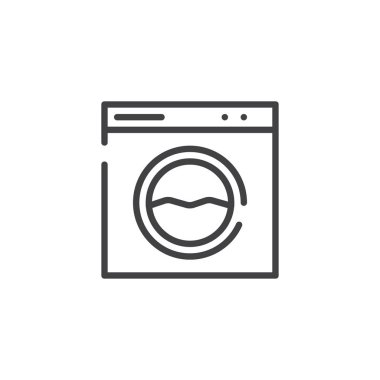 Makine satırı simgesi yıkama, Anahat vektör işareti, üzerinde beyaz izole doğrusal stil piktogram. Sembol, logo illüstrasyon. Düzenlenebilir kontur