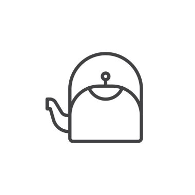 Su ısıtıcısı satırı simgesi, Anahat vektör işareti üzerinde beyaz izole doğrusal stil piktogram. Sembol, logo illüstrasyon. Düzenlenebilir kontur