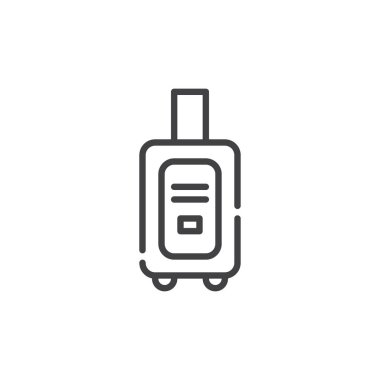 Bavul satırı simgesi, Anahat vektör işareti üzerinde beyaz izole doğrusal stil piktogram. Sembol, logo illüstrasyon. Düzenlenebilir kontur