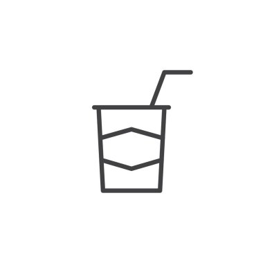 İçki satırı simgesi götürün, vektör işareti, anahat üzerinde beyaz izole doğrusal stil piktogram. Sembol, logo illüstrasyon. Düzenlenebilir kontur