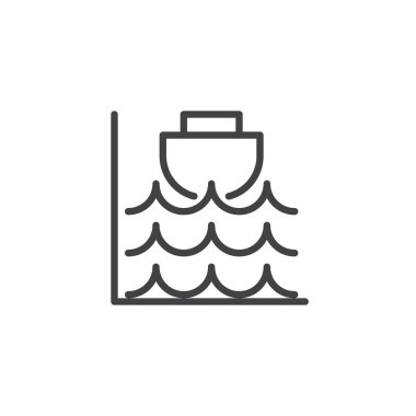 Yüksek gelgit satırı simgesi, Anahat vektör işareti üzerinde beyaz izole doğrusal stil piktogram. Sembol, logo illüstrasyon. Düzenlenebilir kontur