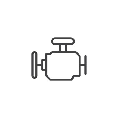 Araba motoru satırı simgesi, Anahat vektör işareti üzerinde beyaz izole doğrusal stil piktogram. Sembol, logo illüstrasyon. Düzenlenebilir kontur