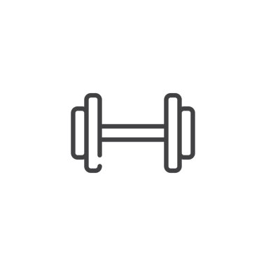Dumbbell satırı simgesi, Anahat vektör işareti üzerinde beyaz izole doğrusal stil piktogram. Sembol, logo illüstrasyon. Düzenlenebilir kontur