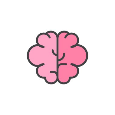 Beyin doldurulmuş anahat simgesini, çizgi vektör işareti, üzerinde beyaz izole doğrusal renkli sembol. Akıl sembolü, logo illüstrasyon. Piksel mükemmel vektör grafikleri