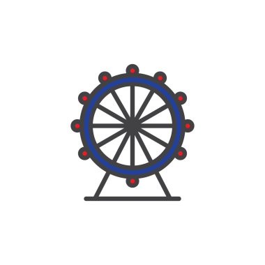 Dönme dolap dolu anahat simgesini, çizgi vektör işareti, üzerinde beyaz izole doğrusal renkli sembol. Tatil sembolü, logo illüstrasyon. Piksel mükemmel vektör grafikleri