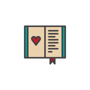 Günlük dolu kalp anahat simgesi, çizgi vektör işareti, üzerinde beyaz izole doğrusal renkli sembol. Sevgi ve Sevgililer günü sembolü, logo illüstrasyon. Piksel mükemmel vektör grafikleri