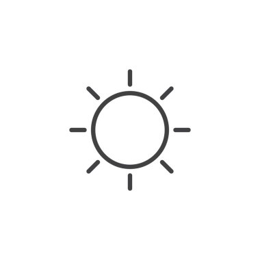 Güneş simgesi satır, vektör işareti, anahat üzerinde beyaz izole doğrusal stil piktogram. Güneşli bir gün hava sembolü, logo illüstrasyon. Düzenlenebilir kontur