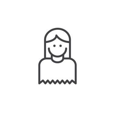 Kız satırı simgesi, Anahat vektör işareti üzerinde beyaz izole doğrusal stil piktogram. Sembol, logo illüstrasyon. Düzenlenebilir kontur