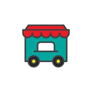 Sirk vagon dolu anahat simgesini, çizgi vektör işareti, üzerinde beyaz izole doğrusal renkli sembol. Sembol, logo illüstrasyon. Piksel mükemmel vektör grafikleri