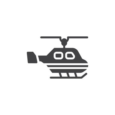 Helikopter simge vektör, dolu düz işareti, üzerinde beyaz izole katı piktogram. Helikopter helikopter sembolü, logo illüstrasyon.