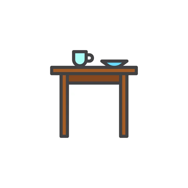 Кухонный Стол Чашкой Табличкой Заполнены Контур Значок Знак Линии Вектора — стоковый вектор