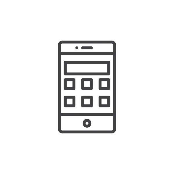 Smartphone Con Icono Línea Calculadora Signo Vector Contorno Pictograma Estilo — Vector de stock