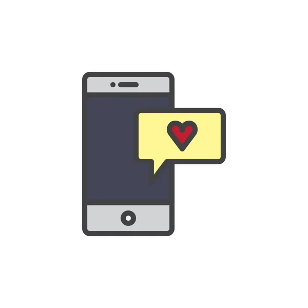 Smartphone Avec Message Coeur Rempli Icône Contour Signe Vectoriel Ligne — Image vectorielle