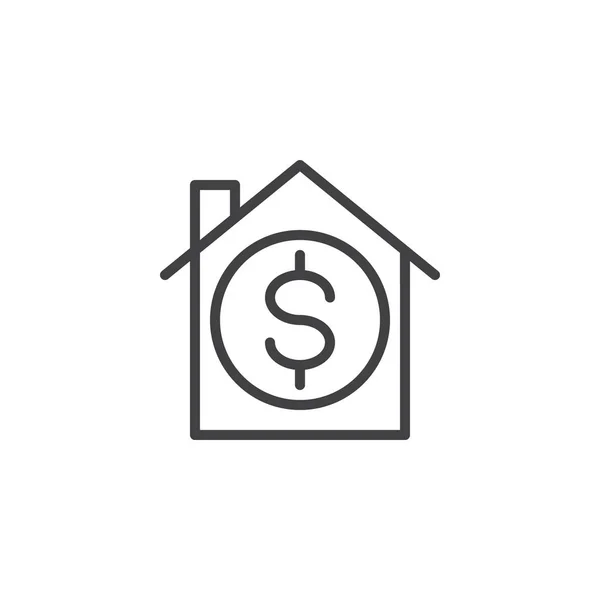 Casa Con Icono Línea Signo Dólar Signo Vector Contorno Pictograma — Vector de stock