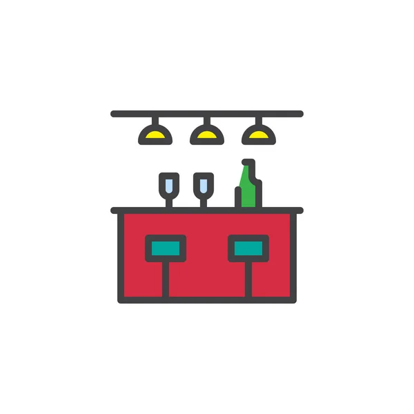 酒吧柜台用一个瓶子和眼镜填充轮廓图标 线矢量符号 线性五颜六色的象形文字隔离在白色 徽标插图 像素完美矢量图形 — 图库矢量图片