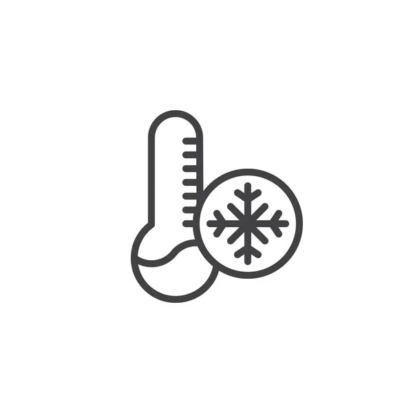 温度冷たいライン アイコン アウトライン ベクトル記号 直線的なスタイルのピクトグラムが白で隔離 シンボル ロゴの図 編集可能なストローク — ストックベクタ