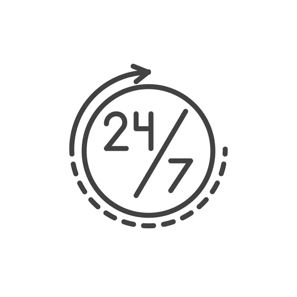 Twenty Four Seven Hours Day Days Week Line Icon Outline — Stock Vector