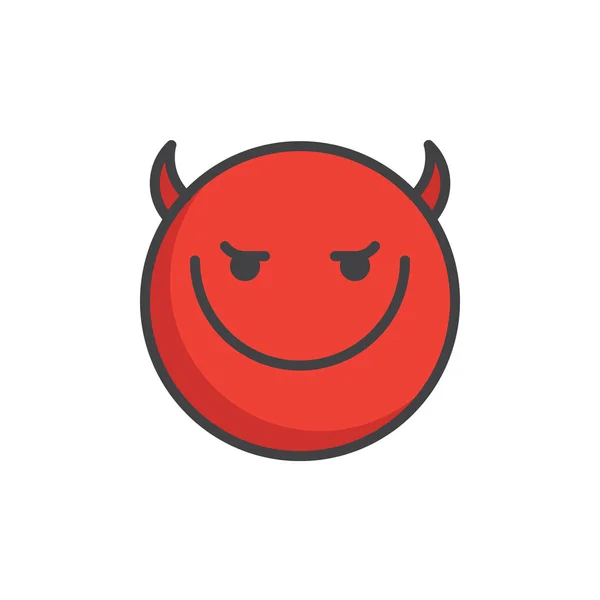 Uśmiechnięta Twarz Czerwony Emotikon Rogami Wypełnionym Ikonę Konturu Linia Wektor — Wektor stockowy