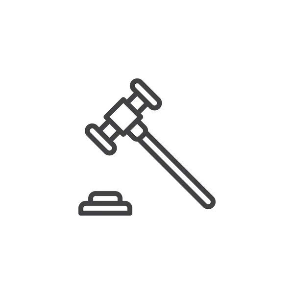 Gabelliniensymbol Umrissvektorzeichen Lineares Piktogramm Auf Weiß Isoliert Richterhammer Symbol Logo — Stockvektor