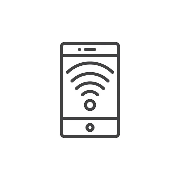 Smartphone Con Icona Della Linea Rete Wireless Segno Vettoriale Contorno — Vettoriale Stock