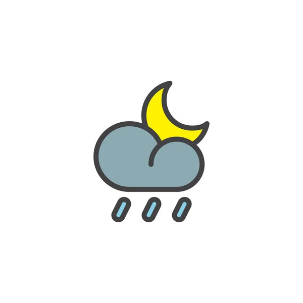 Сильное Облако Дождя Заполненная Полумесяцем Иконка Контура Знак Вектора Линии — стоковый вектор