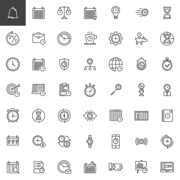 Time Management Line Icons Set Outline Vector Symbol Collection Linear — Stock Vector