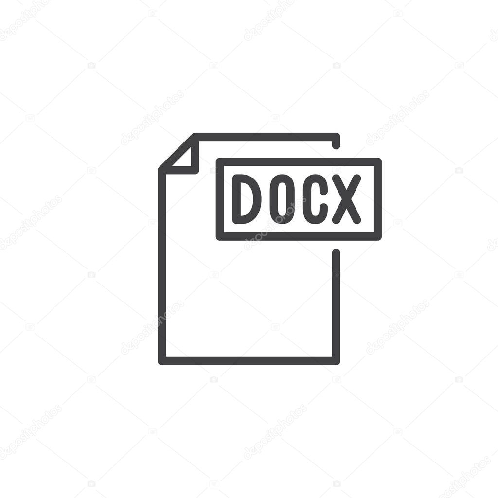 Docx format document line icon, outline vector sign, linear style pictogram isolated on white. File formats symbol, logo illustration. Editable stroke