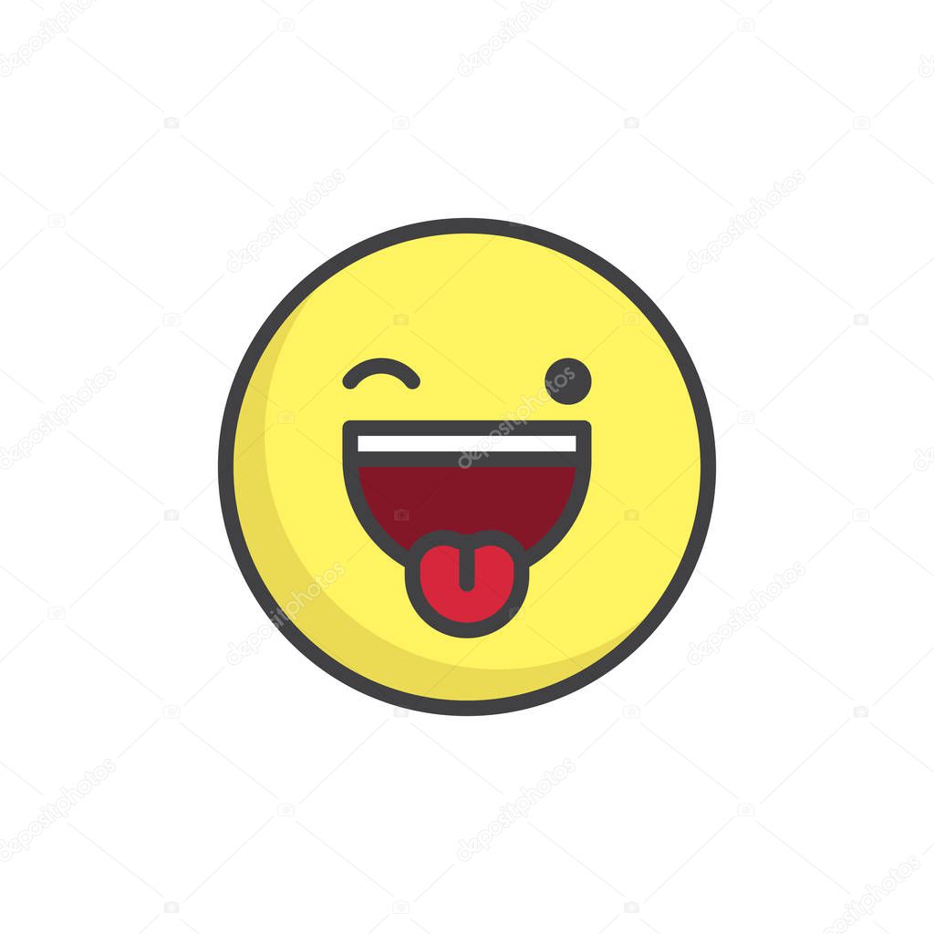 Face with stuck-out tongue and winking eyes emoticon filled outline icon, line vector sign, linear colorful pictogram isolated on white. Emoji smiley symbol, logo illustration. Pixel perfect vector graphics