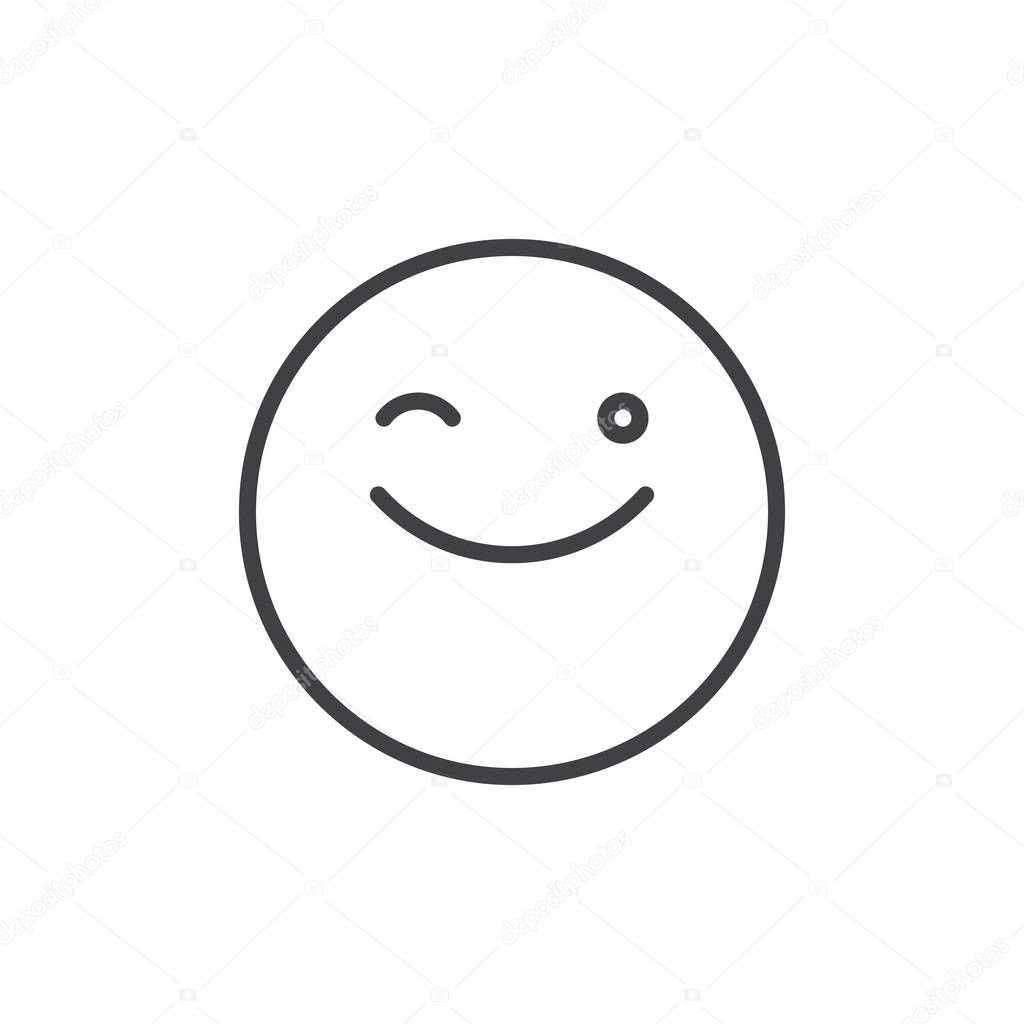Winking face emoticon line icon, outline vector sign, linear style pictogram isolated on white. Emoji smiley symbol, logo illustration. Editable stroke