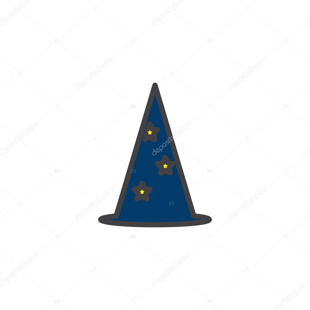 Wizard cone hat filled outline icon, line vector sign, linear colorful pictogram isolated on white. Party symbol, logo illustration. Pixel perfect vector graphics