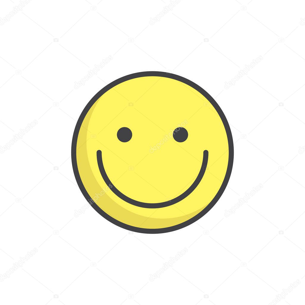 Smiling face emoticon filled outline icon, line vector sign, linear colorful pictogram isolated on white. Emoji smiley symbol, logo illustration. Pixel perfect vector graphics