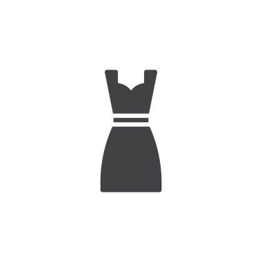 Kadınlar şık gece elbise simge vektör, düz işareti, üzerinde beyaz izole katı piktogram dolu. Sembol, logo illüstrasyon