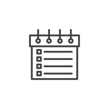 Takvim satırı simgesi, vektör işareti, anahat üzerinde beyaz izole doğrusal stil piktogram. Planlayıcısı sembolü, logo illüstrasyon. Düzenlenebilir kontur