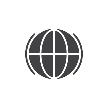 Küre simge vektör, dolu düz işareti, üzerinde beyaz izole katı piktogram. Dünya gezegeni sembolü, logo illüstrasyon.