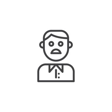 Bıyıklı adam satırı simgesi, Anahat vektör işareti üzerinde beyaz izole doğrusal stil piktogram. Bıyıklı erkek sembolü, logo illüstrasyon. Düzenlenebilir kontur