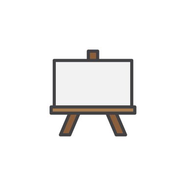 Şövale boş tuval ile doldurulmuş anahat simgesini, çizgi vektör işareti, üzerinde beyaz izole doğrusal renkli sembol. Beyaz tahta sembolü, logo illüstrasyon. Piksel mükemmel vektör grafikleri