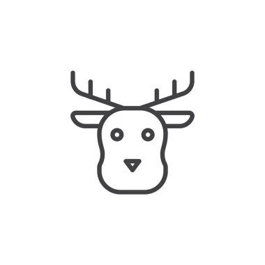 Noel Ren geyiği hayvan zeka çizgisi simgesi, Anahat vektör işareti üzerinde beyaz izole doğrusal stil piktogram. Sembol, logo illüstrasyon. Düzenlenebilir kontur