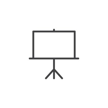 Beyaz tahta satırı simgesi, Anahat vektör işareti, üzerinde beyaz izole doğrusal stil piktogram. Projektörü ekran simgesi, logo illüstrasyon. Düzenlenebilir kontur