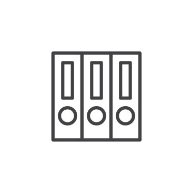 Veri depolama satırı simgesi, Anahat vektör işareti üzerinde beyaz izole doğrusal stil piktogram. Telli, office dosya klasör simgesi, logo illüstrasyon. Düzenlenebilir kontur