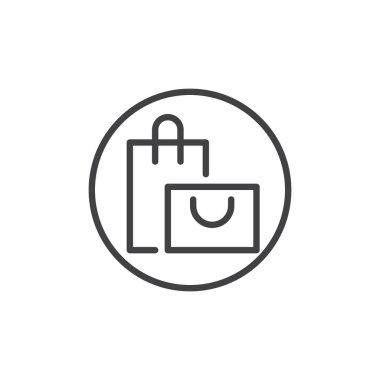 Online alışveriş çantası düğme satırı simgesi, Anahat vektör işareti, üzerinde beyaz izole doğrusal stil piktogram. Sembol, logo illüstrasyon. Düzenlenebilir kontur