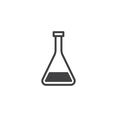 Tıbbi test tüpü simge vektör, düz işareti, üzerinde beyaz izole katı piktogram dolu. Konik şişesi sembolü, logo illüstrasyon