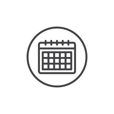 Takvim satırı simgesi, vektör işareti, anahat üzerinde beyaz izole doğrusal stil piktogram. Program, takvim simgesi, logo illüstrasyon. Düzenlenebilir kontur