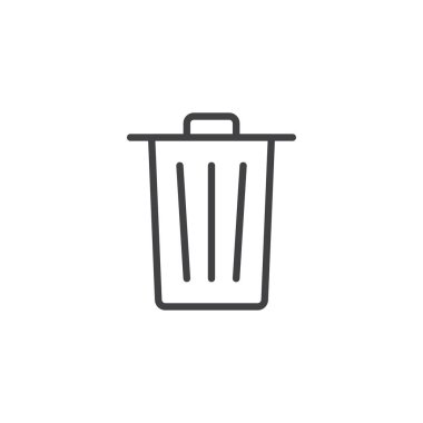 Çöp kutusu simgesini, satır Anahat vektör işareti, üzerinde beyaz izole doğrusal stil piktogram. Çöp kutusu çöp işareti, logo illüstrasyon silin. Düzenlenebilir kontur