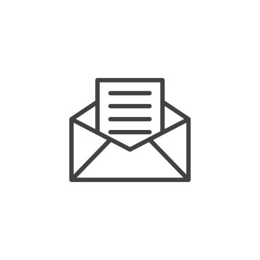 Adres satırı simgesi alıyorsunuz, vektör işareti, anahat üzerinde beyaz izole doğrusal stil piktogram. Açılan zarf ile mektup sembolü, logo illüstrasyon içinde. Düzenlenebilir kontur