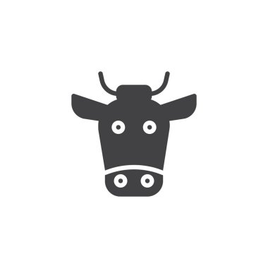 Buffalo simge vektör, dolu düz işareti, üzerinde beyaz izole katı piktogram kafa. İnek sembolü, logo illüstrasyon.